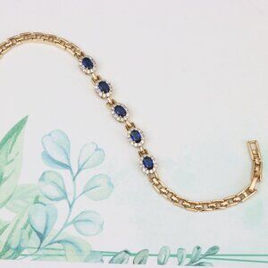 "Rose Gold Blue Oval Stone Bracelet with Crystals, XPBL0764